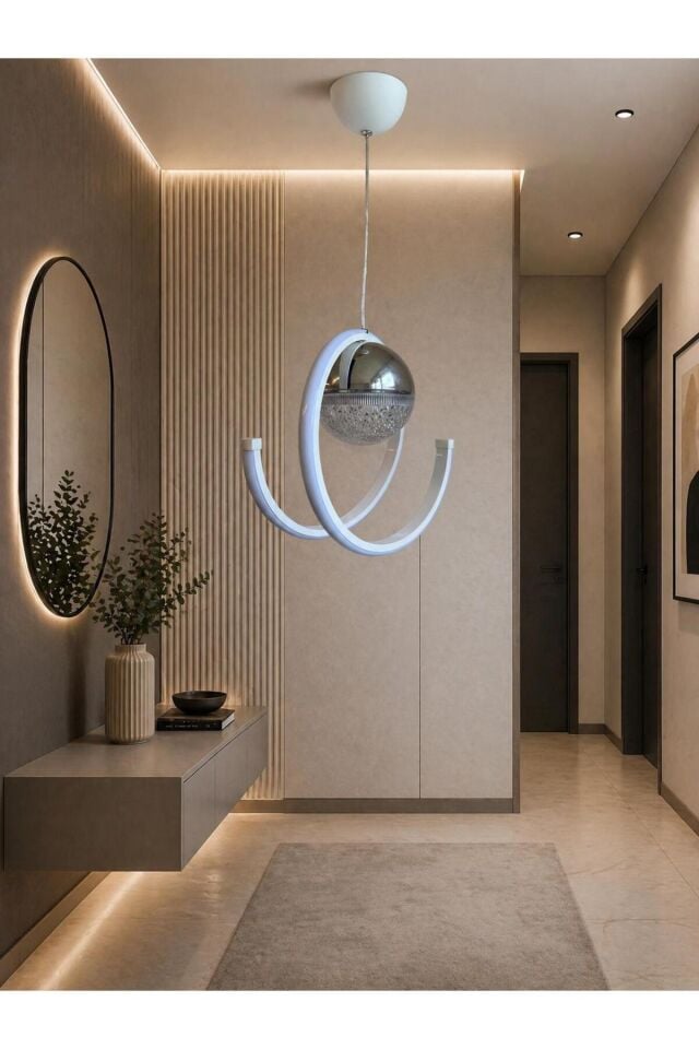Modern LED Tek Top Yay Avize – Minimalist Tasarım, Dekoratif Sarkıt Aydınlatma, Salon & Çocuk Odası Uyumlu Şık Avize