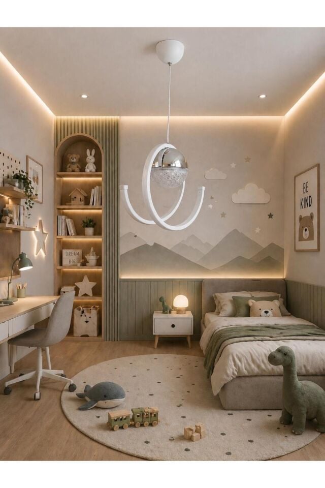 Modern LED Tek Top Yay Avize – Minimalist Tasarım, Dekoratif Sarkıt Aydınlatma, Salon & Çocuk Odası Uyumlu Şık Avize