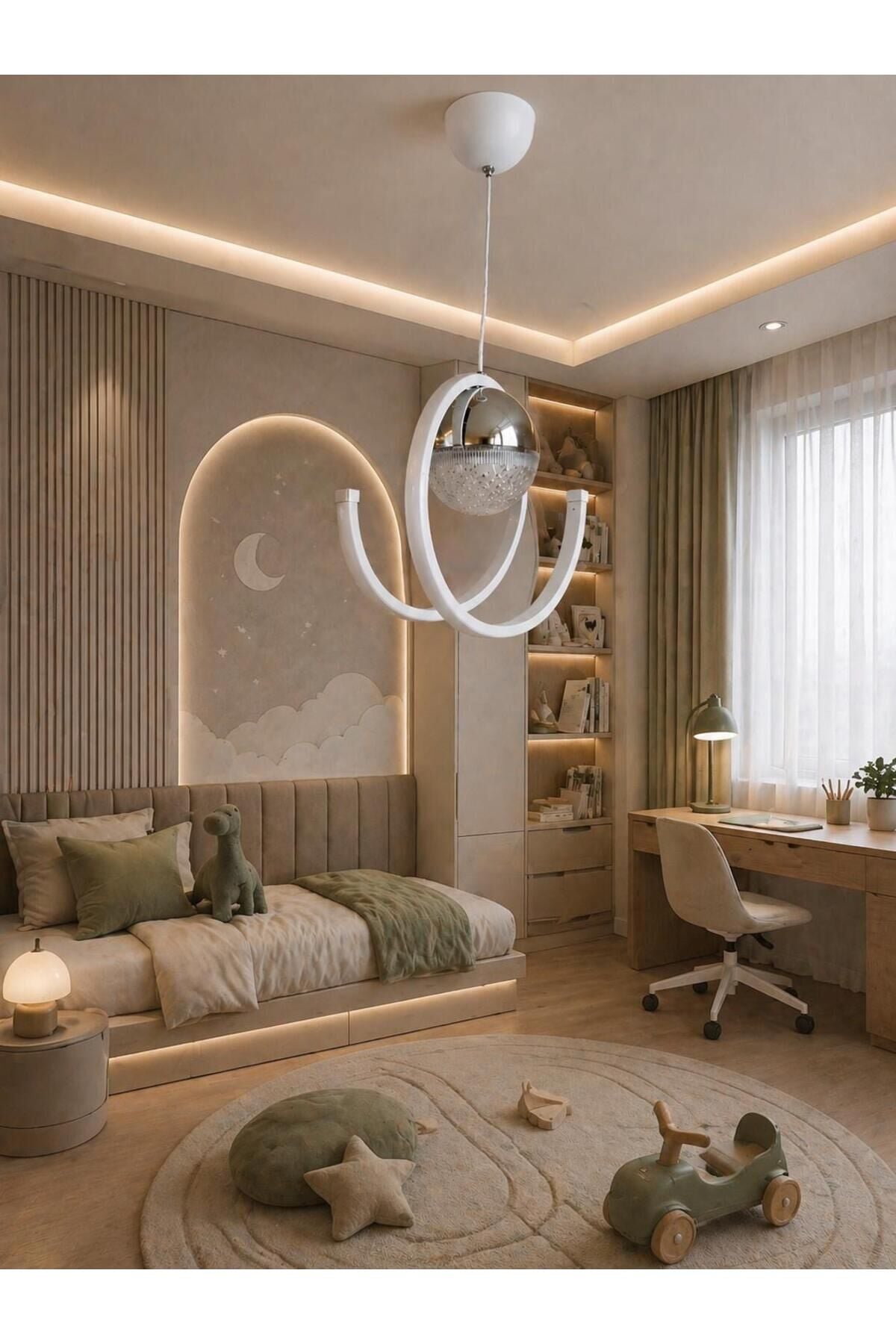 Modern LED Tek Top Yay Avize – Minimalist Tasarım, Dekoratif Sarkıt Aydınlatma, Salon & Çocuk Odası Uyumlu Şık Avize