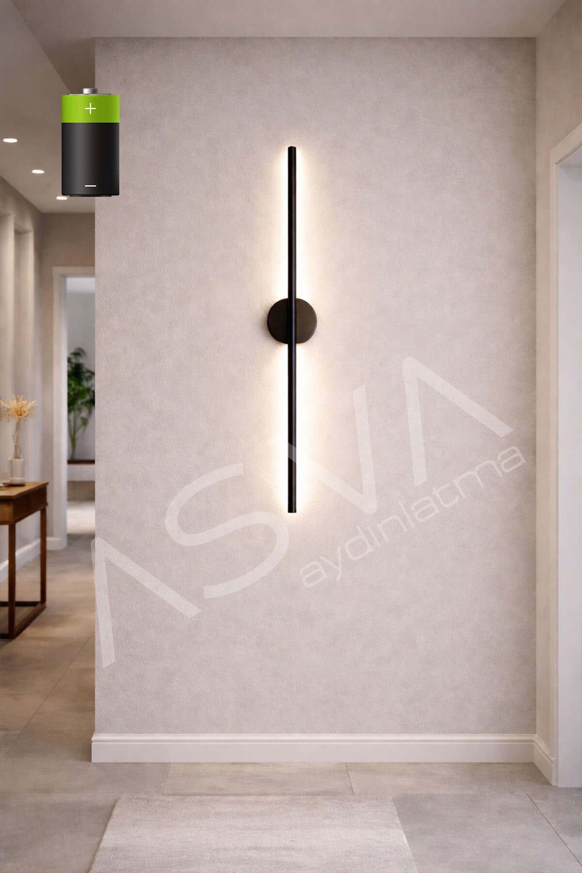 Siyah Modern Dekoratif Pilli Aç-Kapa BEYAZ Led 70Cm Aplik Pil Dahildir