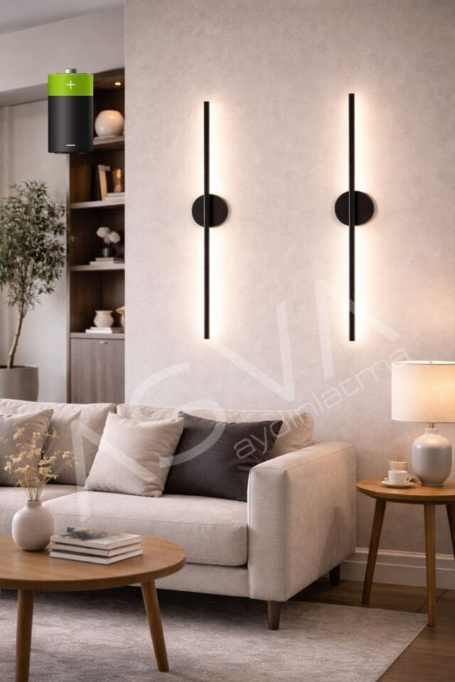 2 Li 70 cm Eskitme Gold Kasa Ortadan Taslı Pilli Aplik Beyaz Led Pil Dahil, Dekoratif Duvar Lambası