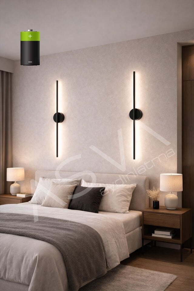 2 Li 70 cm Eskitme Gold Kasa Ortadan Taslı Pilli Aplik Beyaz Led Pil Dahil, Dekoratif Duvar Lambası