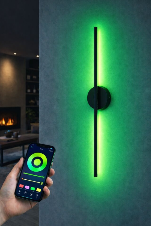 Telefon Kontrollü Şarjlı RGB LED Duvar Apliği Siyah Modern Renk Değiştiren Dekoratif Aydınlatma