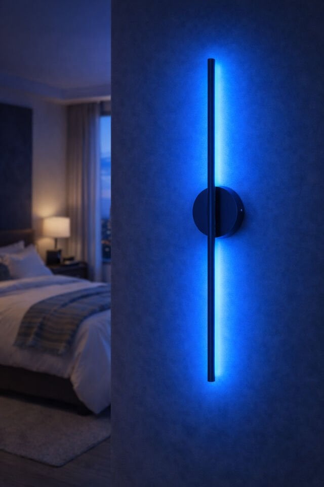 Telefon Kontrollü Şarjlı RGB LED Duvar Apliği Siyah Modern Renk Değiştiren Dekoratif Aydınlatma