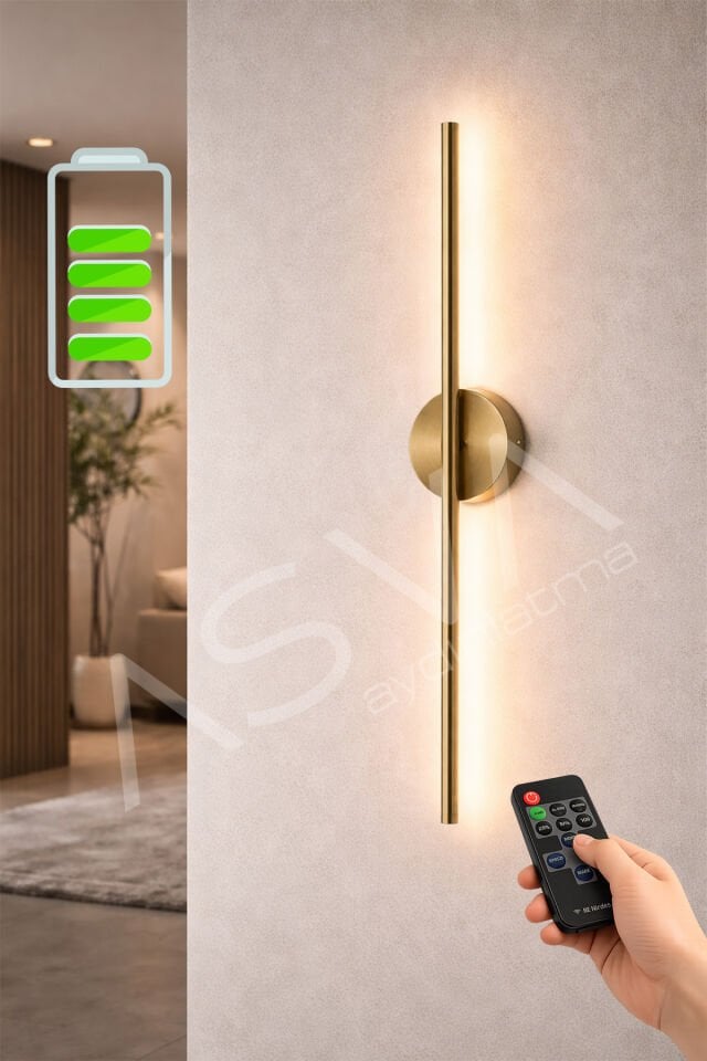Eskitme Gold Şarjlı LED Aplik 68 cm Kumandalı Duvar Apliği Ayarlanabilir Işık Dekoratif Aydınlatma