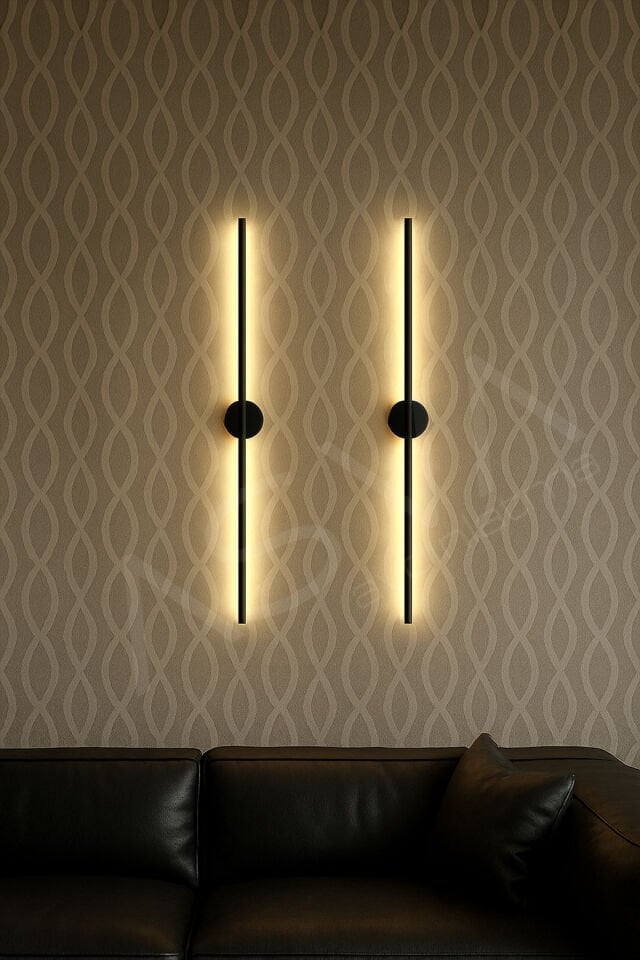 2 Li 70 cm Ortadan Taslı Pilli Aplik Günışığı Led Krom Kasa Pil Dahil, Dekoratif Duvar Lambası