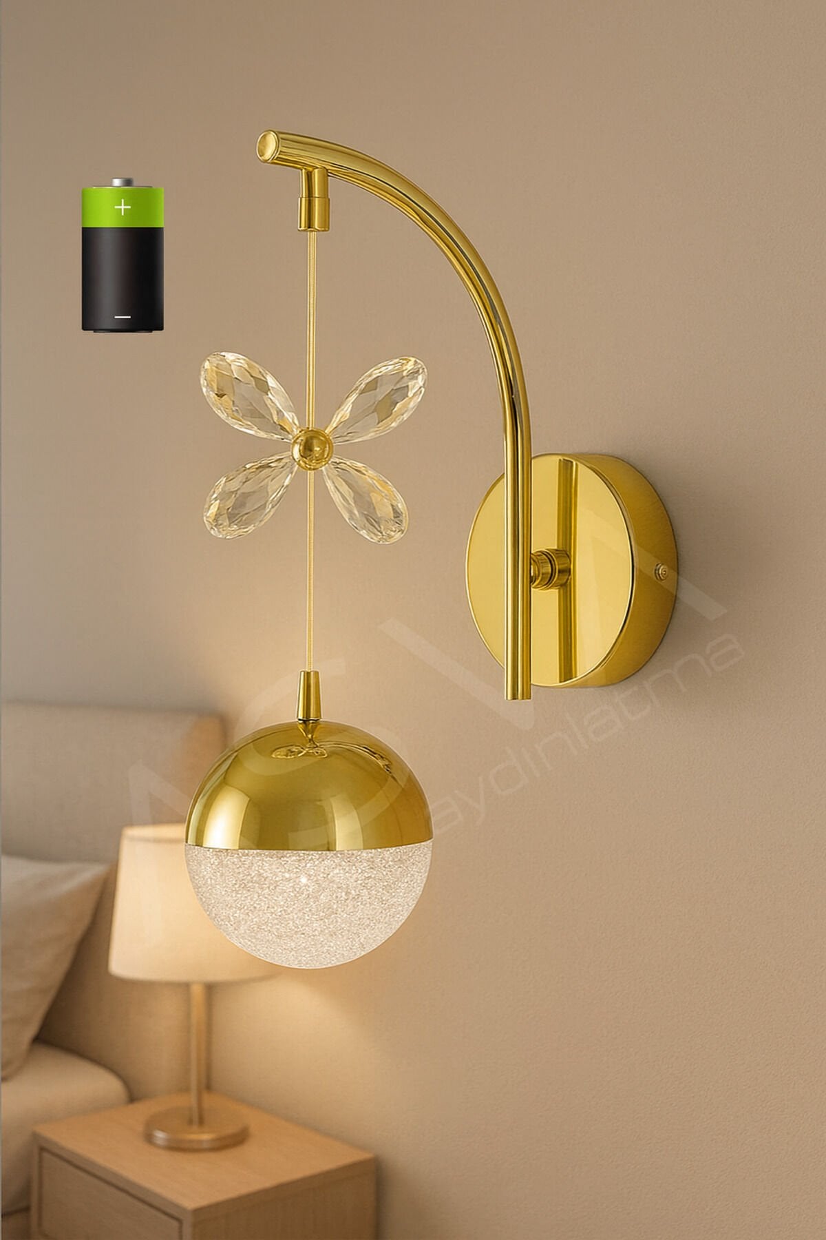 Kelebekli Tasarımlı Pilli Günışığı Led Duvar Apliği – Modern Dekoratif Gold Duvar Lambası