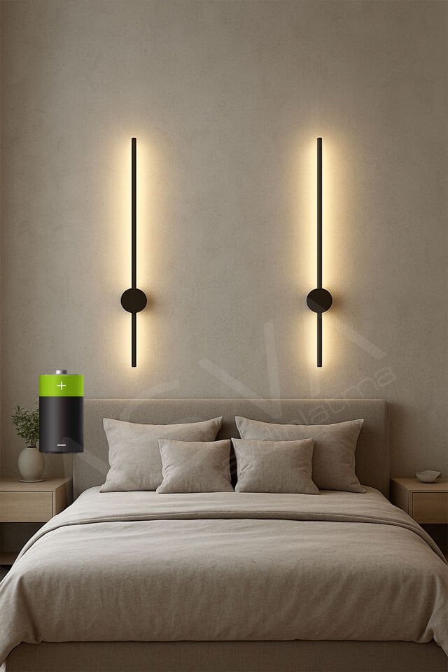 70 cm Eskitme Gold 2’li Pilli LED Aplik – Kablosuz, Günışığı, Dekoratif Duvar Lambası Pil Dahildir
