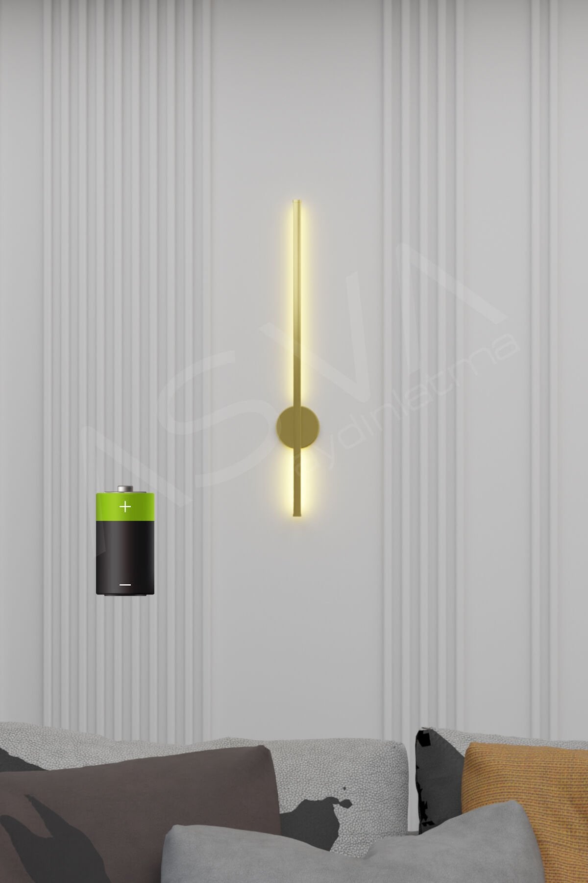 Modern Pilli Aplik Tak Çalıştır Kablosuz 70cm Günışığı Ledli Aplik Eskitme Gold Pil Dahildir 70cm