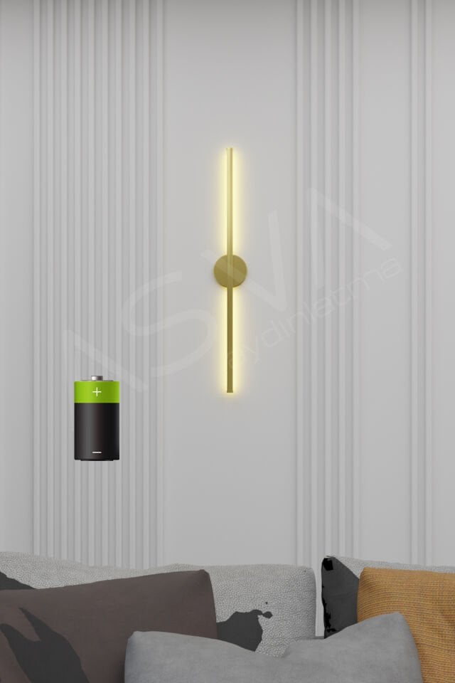 Eskitme Gold Modern Dekoratif Pilli Aç-Kapa Günışığı Led 70Cm Aplik Pil Dahildir