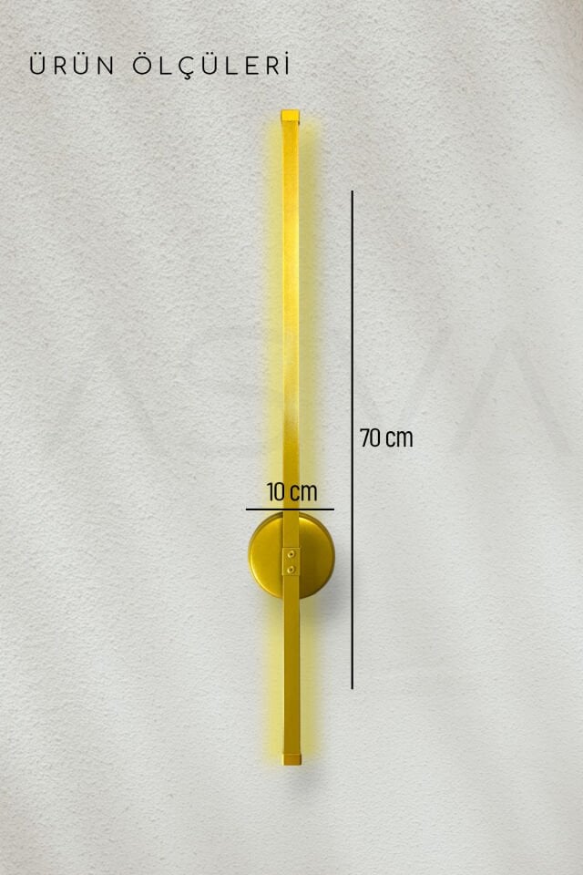 Modern Dekoratif Pilli Luxury Tasarım Gold Led Duvar Aplik 70 Cm 3000K Günışığı