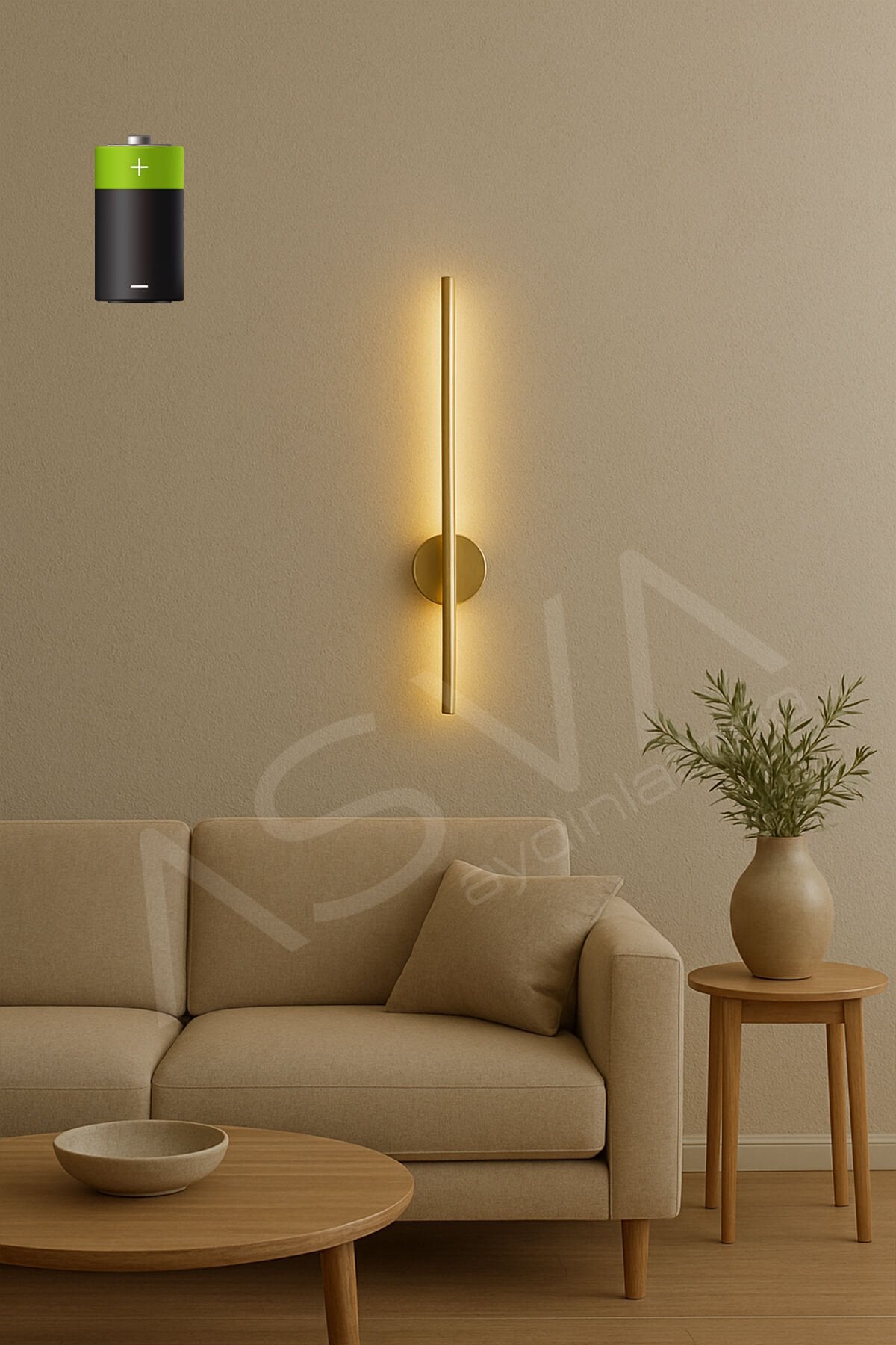Pilli Modern Beyaz Ledli Gold 70 Cm Duvar Aplik 1 Adet