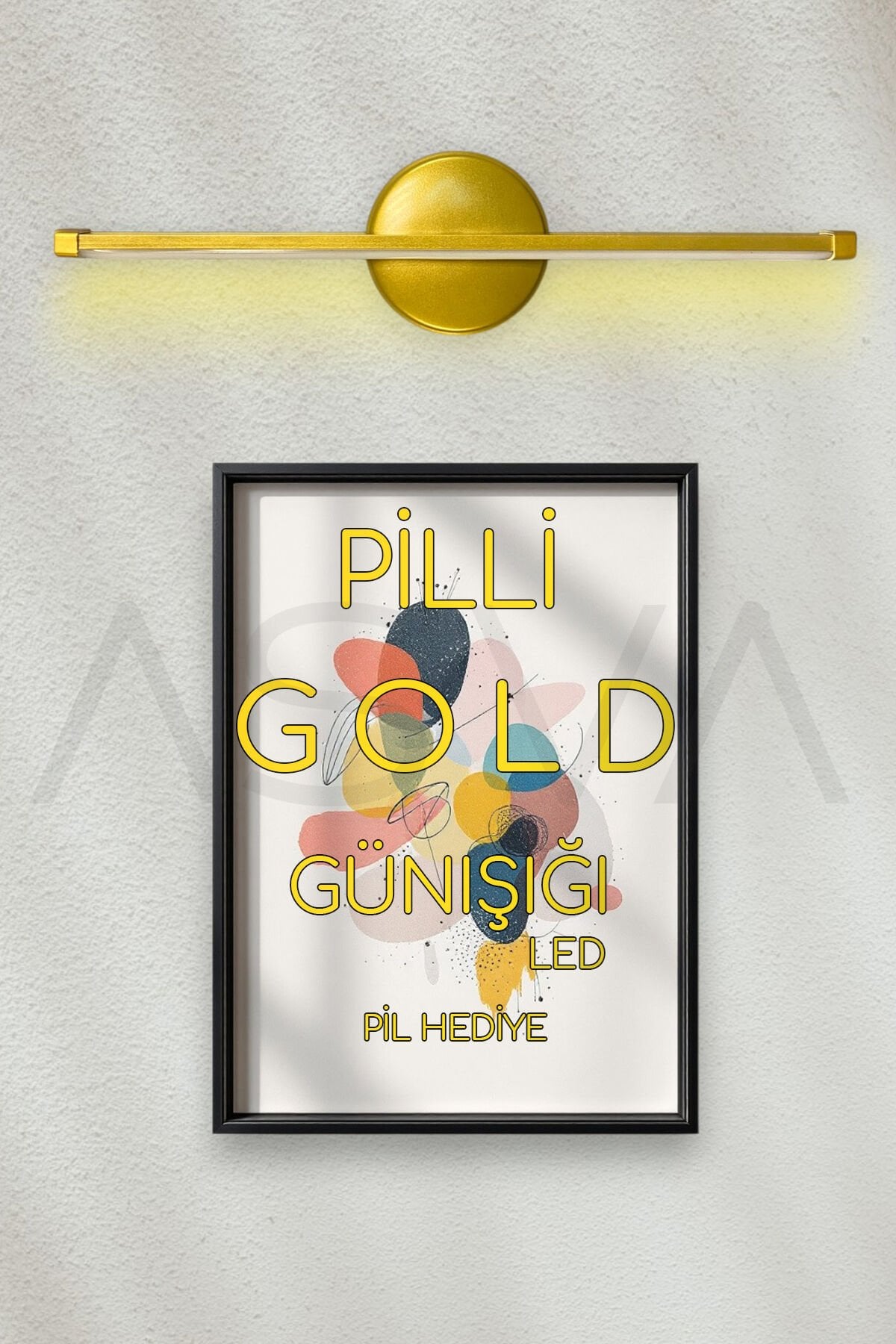 Pilli Gold Günışığı Ledli Tablo Ayna Duvar Aplik