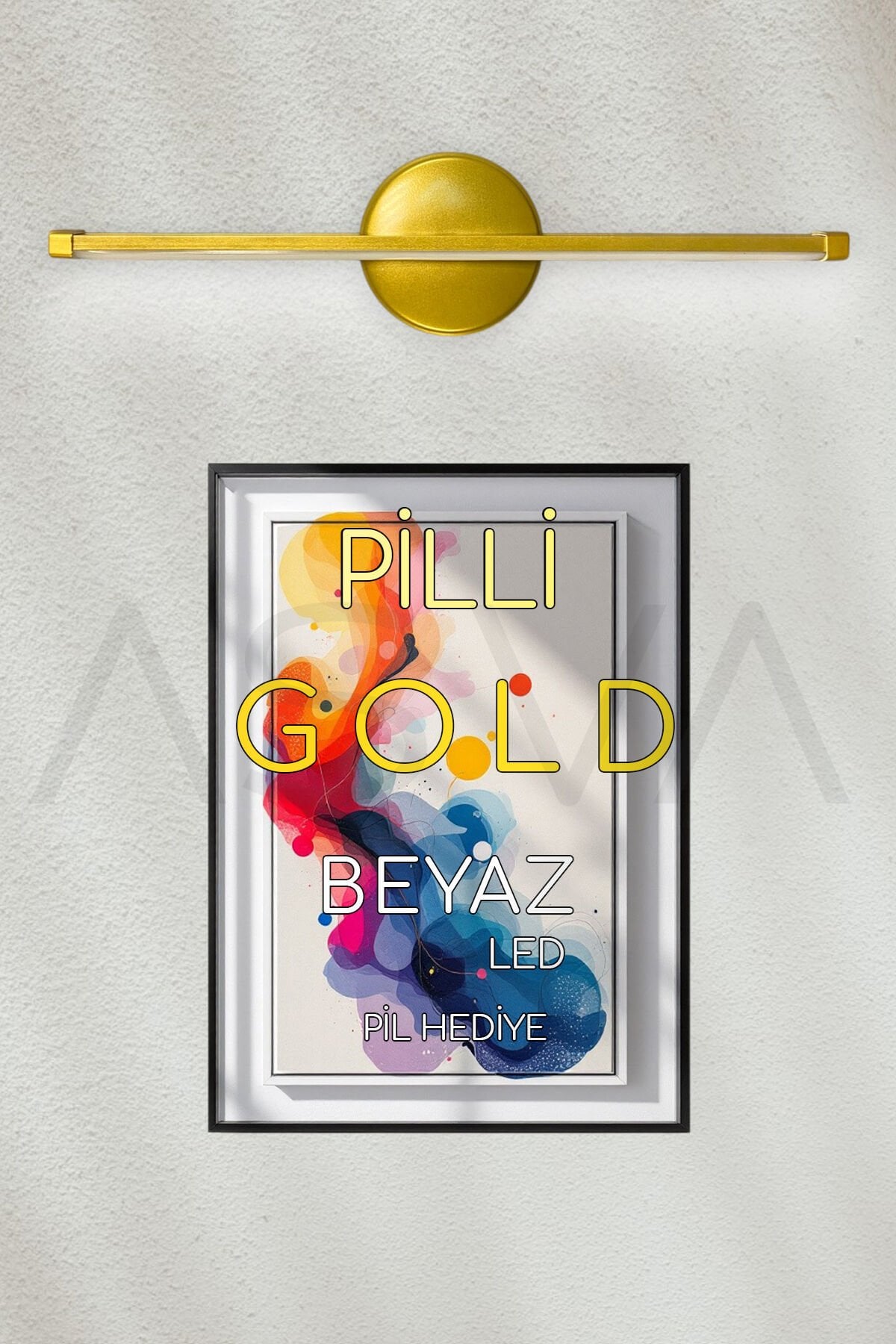 Pilli Gold Beyaz Ledli Tablo Ayna Duvar Aplik