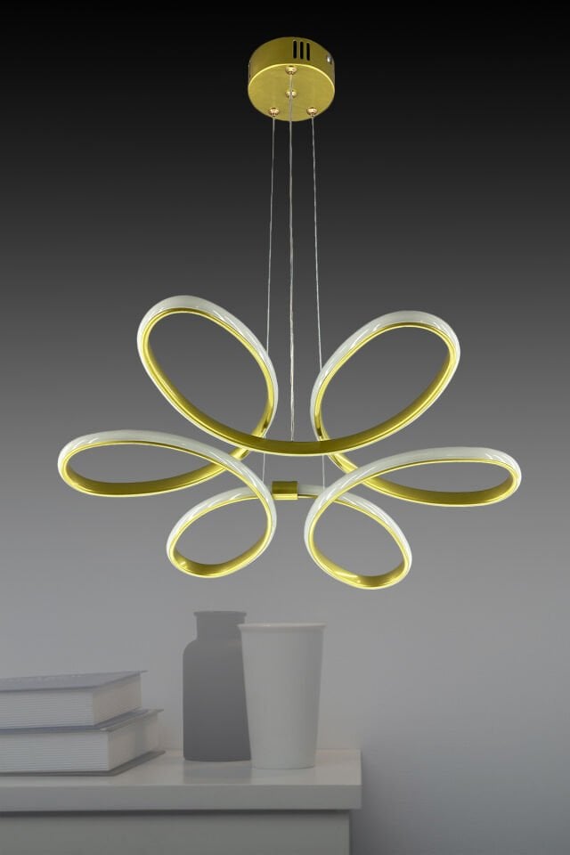 Gold Papatya Tasarımlı LED Sarkıt Avize - 3 Renk, 60W
