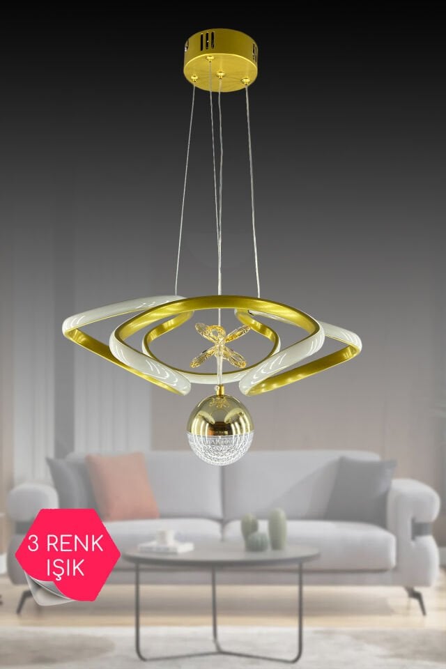 Gold Drone Tasarımlı Toplu LED Sarkıt Avize - 3 Renk, 50W