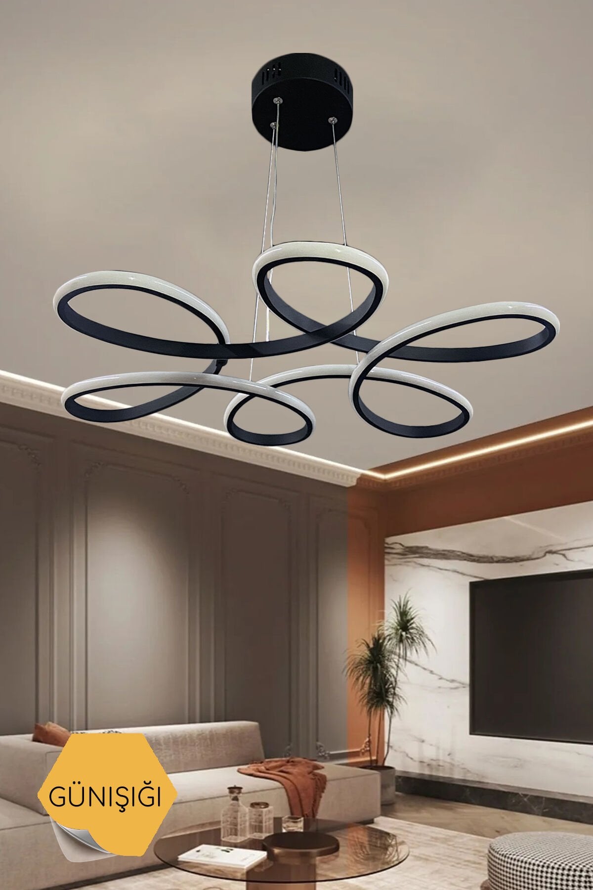 Siyah Papatya Modern Sarkıt Günışığı Ledli Avize