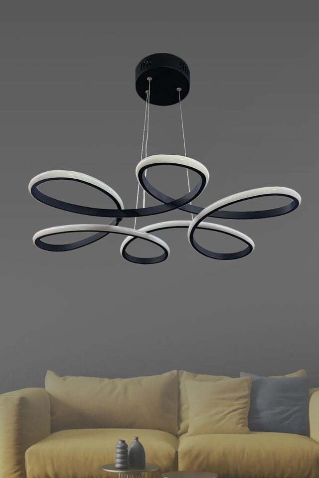Siyah Papatya Modern Sarkıt 3 Renk Işıklı Led Avize