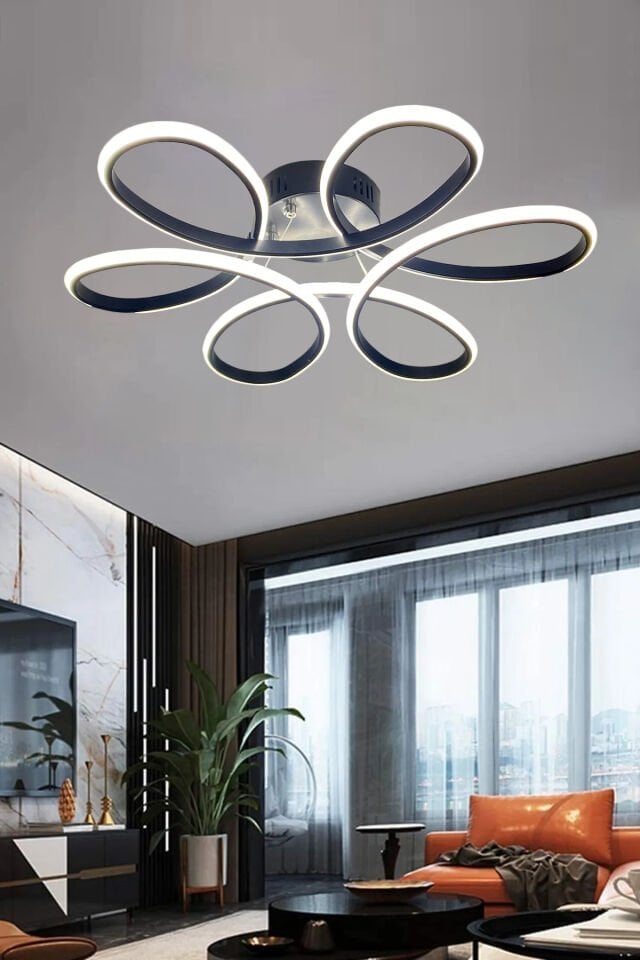 Siyah Papatya Modern Günışığı Ledli Plafonyer Avize