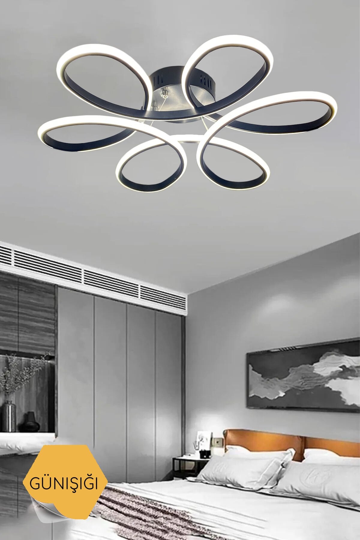 Siyah Papatya Modern Günışığı Ledli Plafonyer Avize