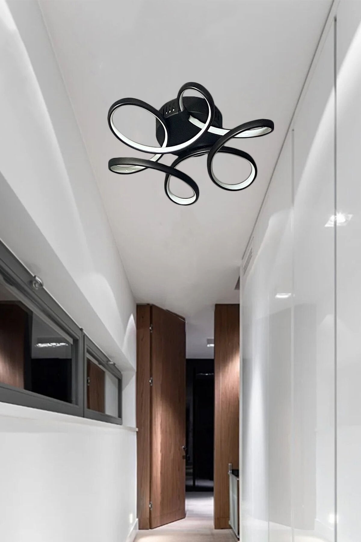 Begonya Siyah Modern Plafonyer Günışığı Ledli Avize