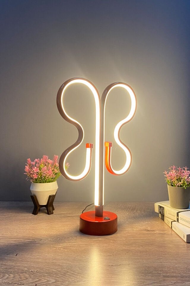 Kırmızı Kelebek Modern Günışığı Ledli Masa Lambası Abajur
