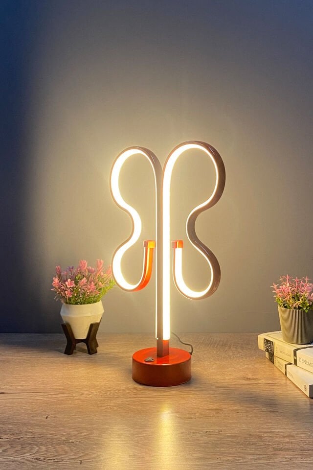 Kırmızı Kelebek Modern Günışığı Ledli Masa Lambası Abajur