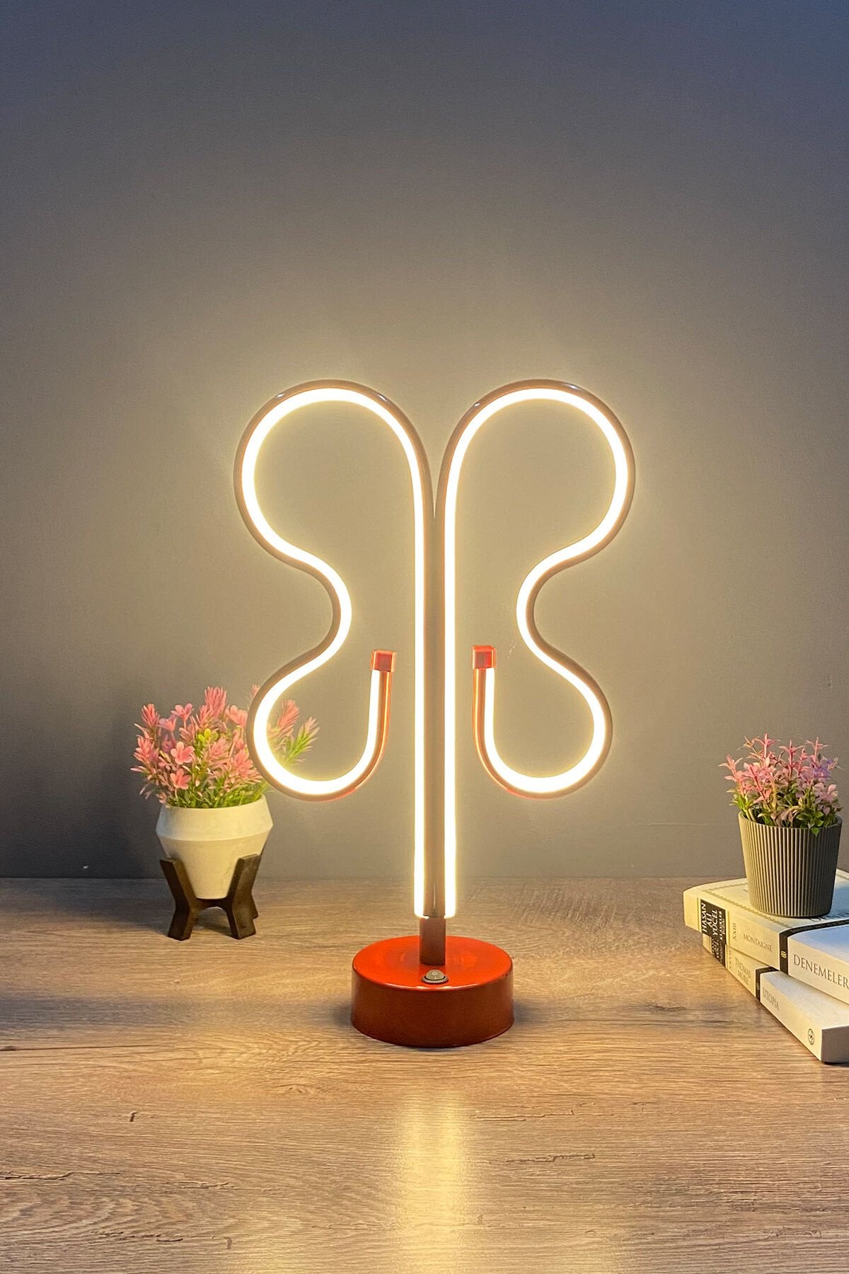 Kırmızı Kelebek Modern Günışığı Ledli Masa Lambası Abajur