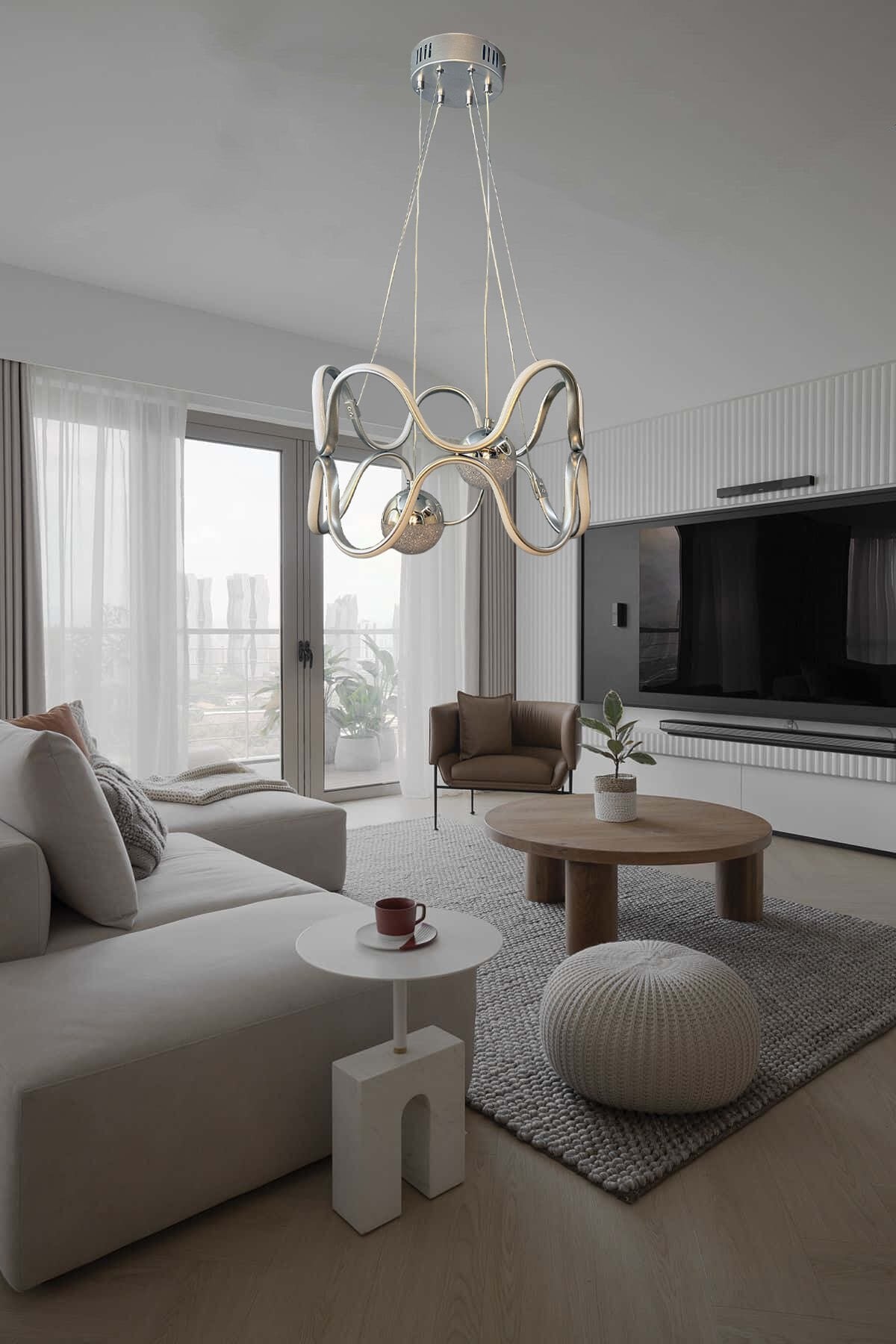 Krom Modern Ferra 2 Toplu Günışığı Ledli Avize