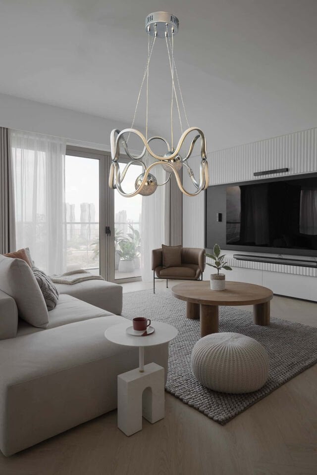 Krom Modern Ferra 2 Toplu Beyaz Ledli Avize