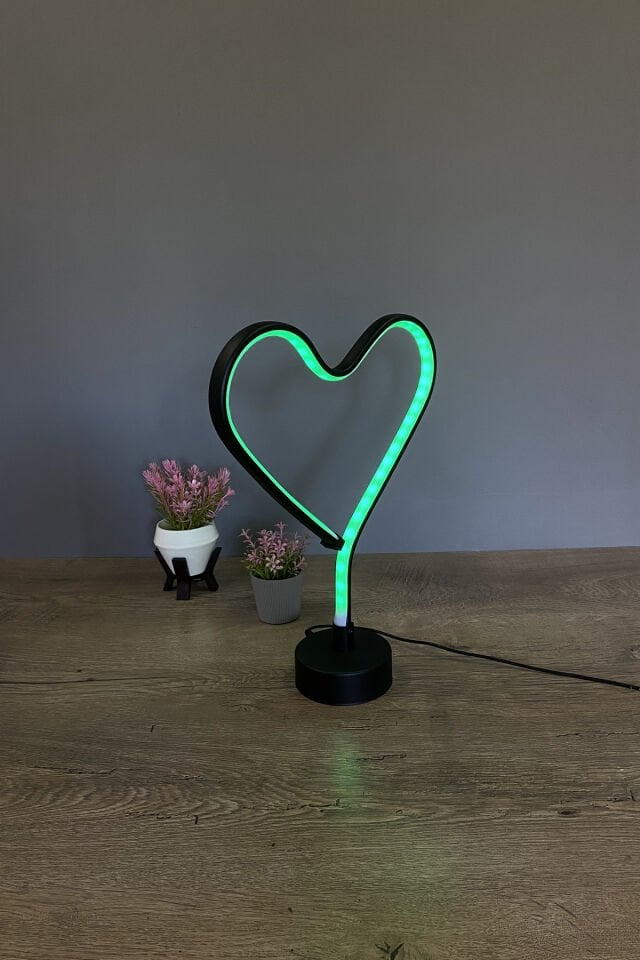 Siyah Kalp Modern Rgb Ledli Masa Lambası Abajur
