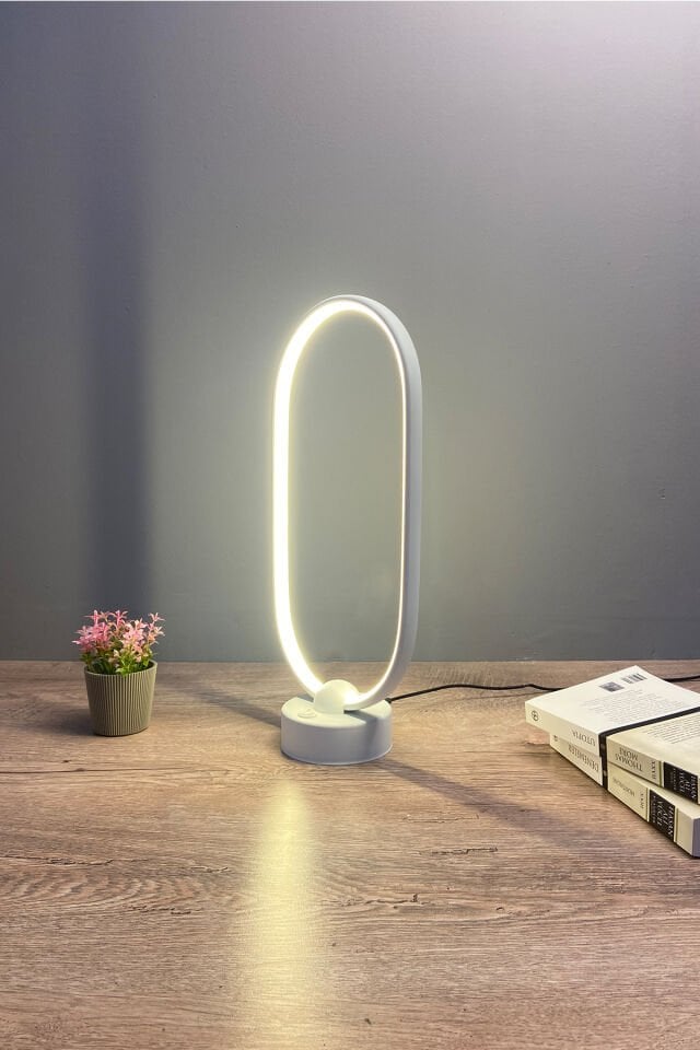Beyaz Oval Modern Günışığı Ledli Masa Lambası Abajur