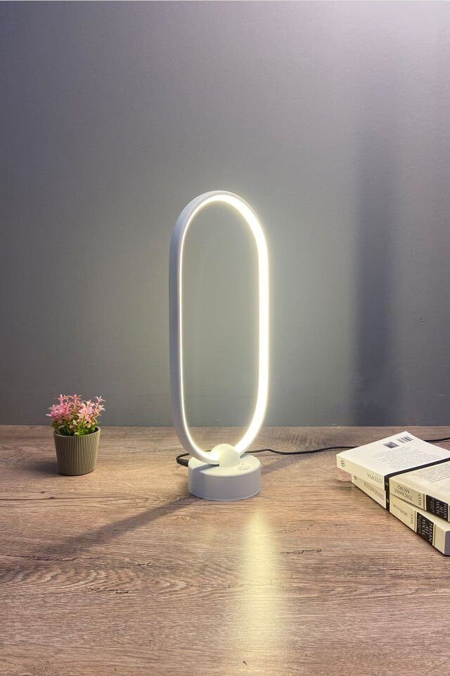 Beyaz Oval Modern Günışığı Ledli Masa Lambası Abajur