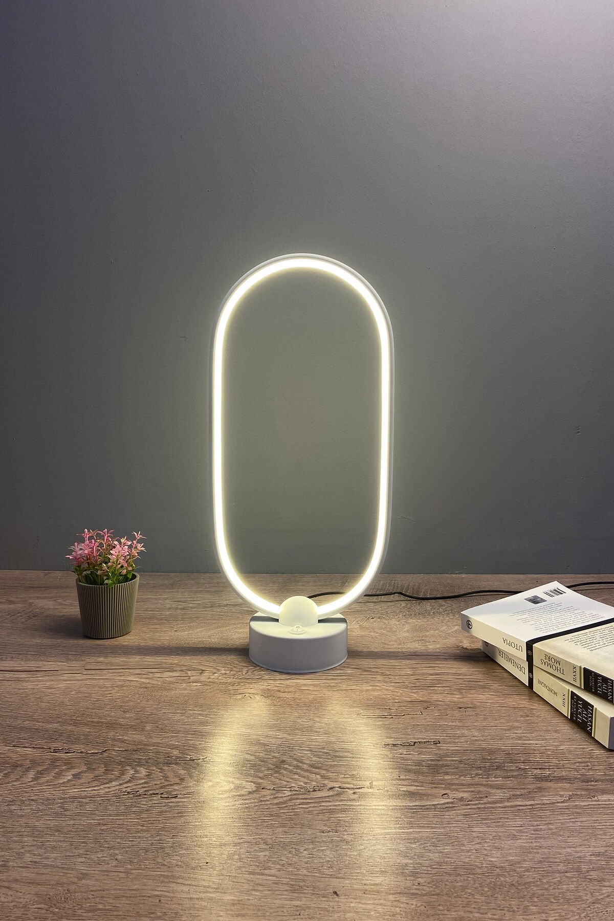 Beyaz Oval Modern Günışığı Ledli Masa Lambası Abajur