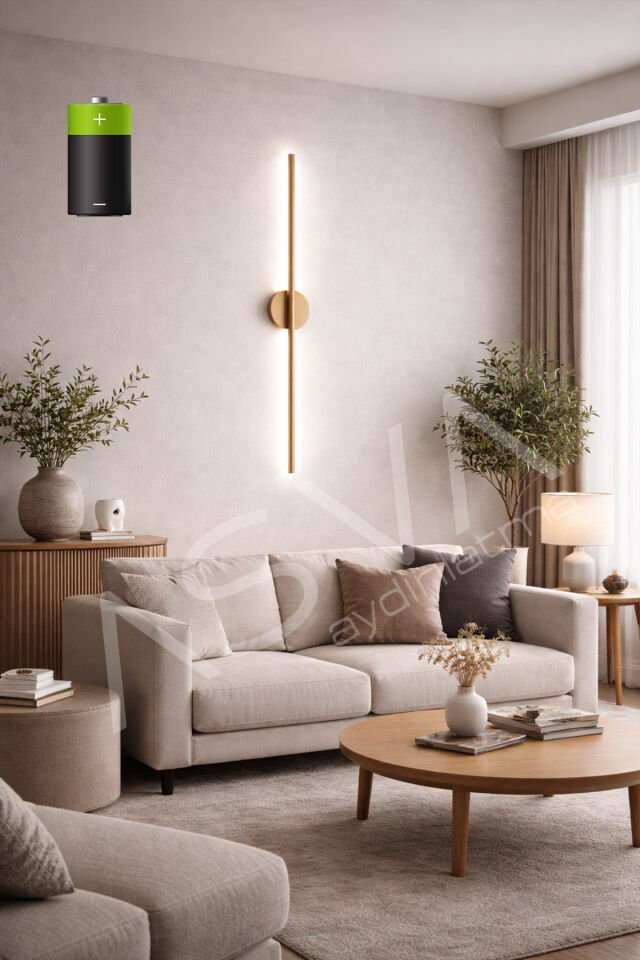 Siyah Modern Dekoratif Pilli Aç-Kapa BEYAZ Led 70Cm Aplik Pil Dahildir Eskitme Gold