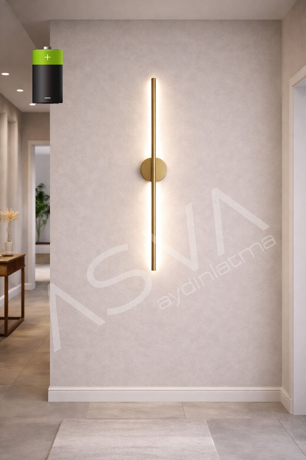 Siyah Modern Dekoratif Pilli Aç-Kapa BEYAZ Led 70Cm Aplik Pil Dahildir Eskitme Gold