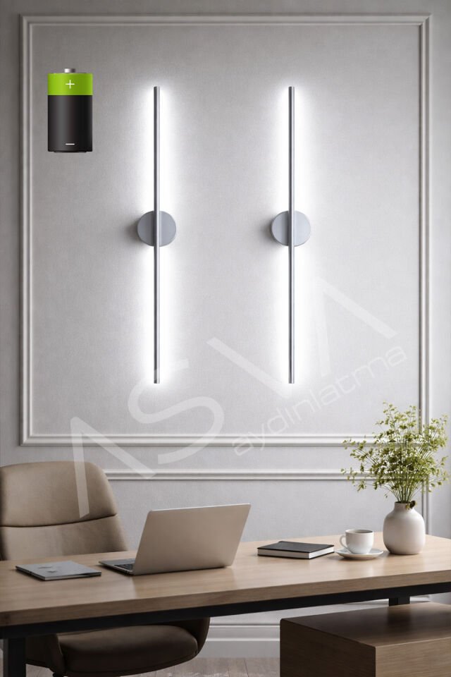 2 Li 70 cm Eskitme Gold Kasa Ortadan Taslı Pilli Aplik Beyaz Led Pil Dahil, Dekoratif Duvar Lambası Krom