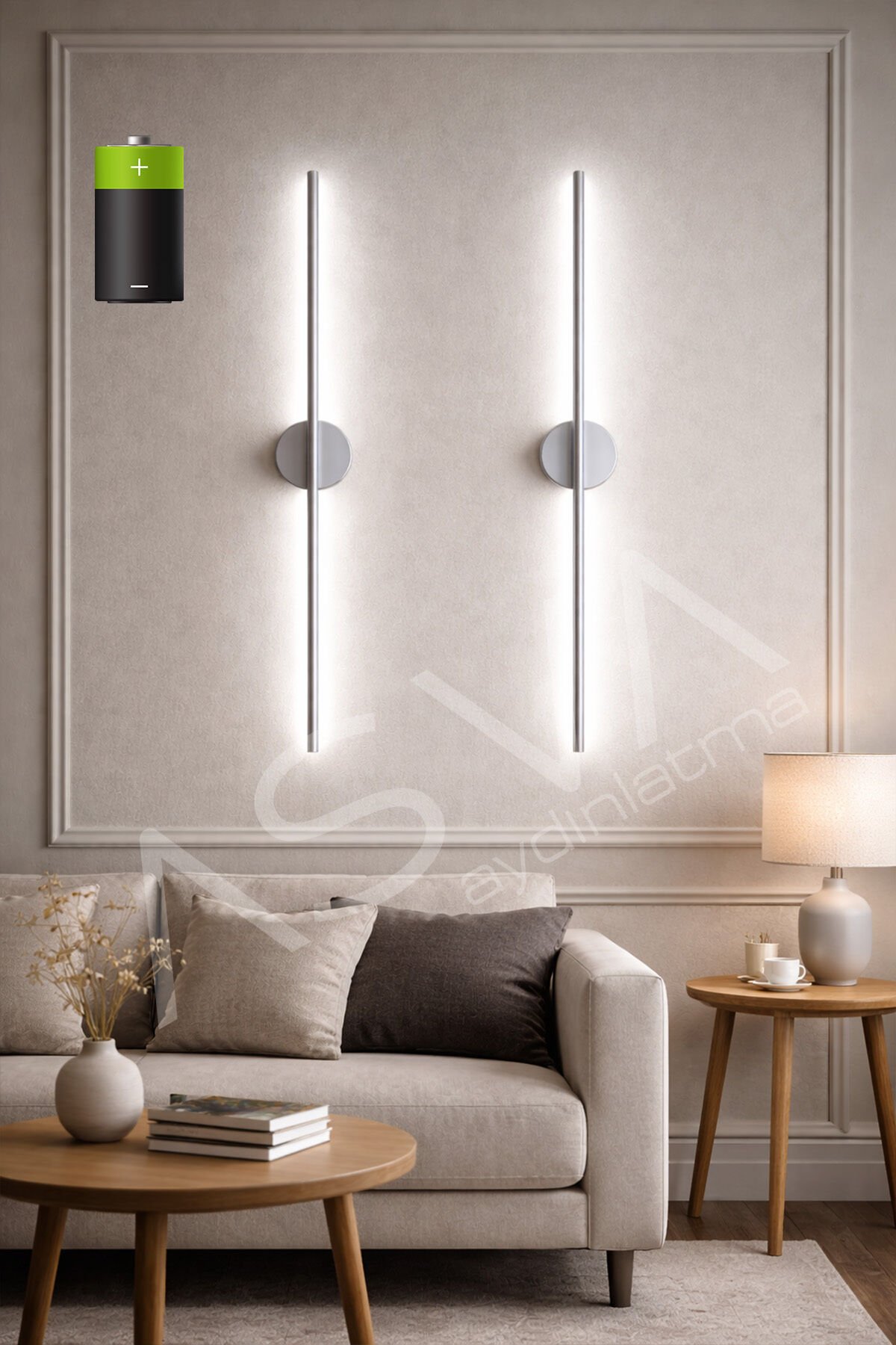 2 Li 70 cm Eskitme Gold Kasa Ortadan Taslı Pilli Aplik Beyaz Led Pil Dahil, Dekoratif Duvar Lambası Krom