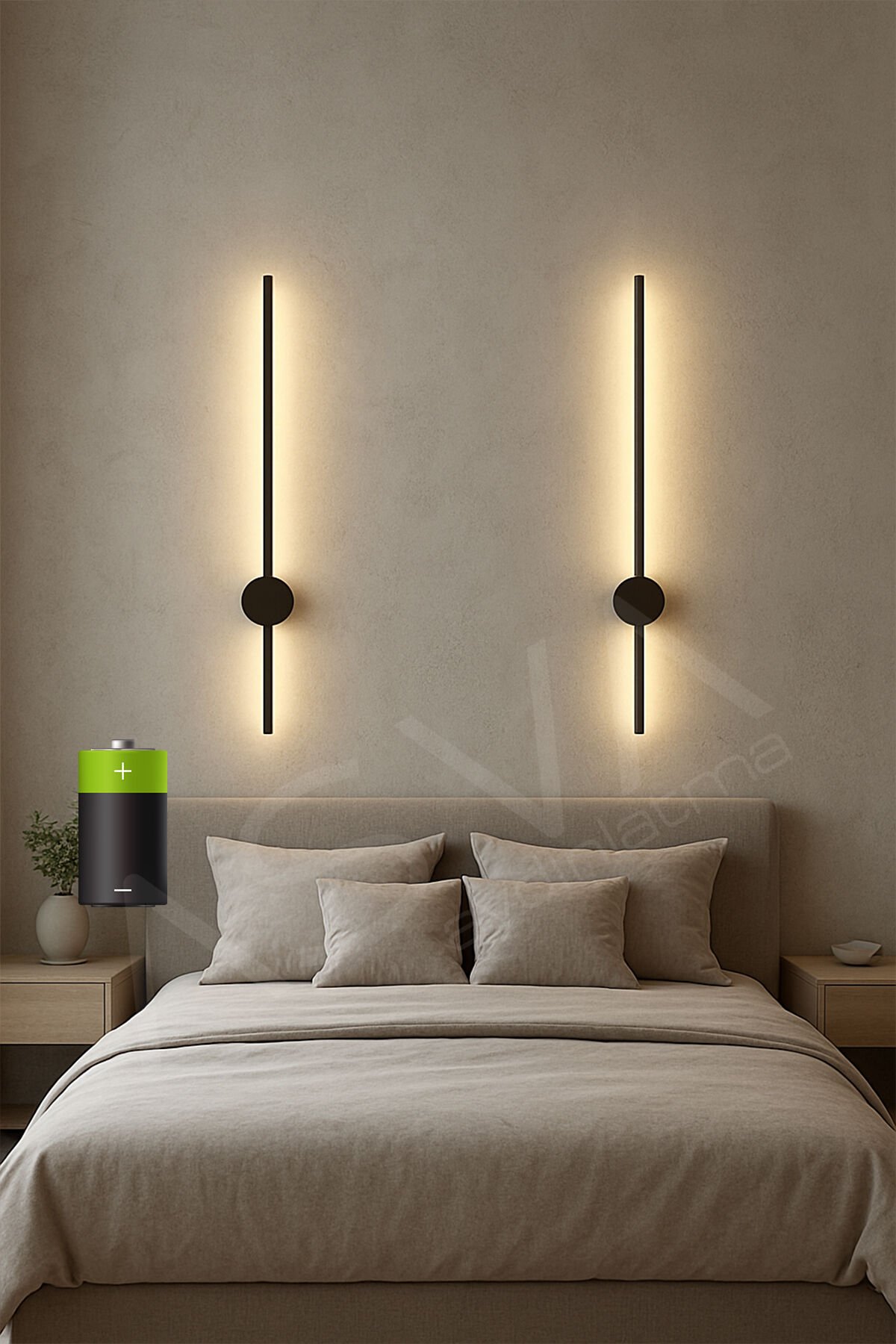 70 cm Eskitme Gold 2’li Pilli LED Aplik – Kablosuz, Günışığı, Dekoratif Duvar Lambası Pil Dahildir Siyah