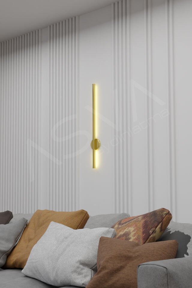 Modern Pilli Aplik Tak Çalıştır Kablosuz 70cm Günışığı Ledli Aplik Eskitme Gold Pil Dahildir 70cm Gold