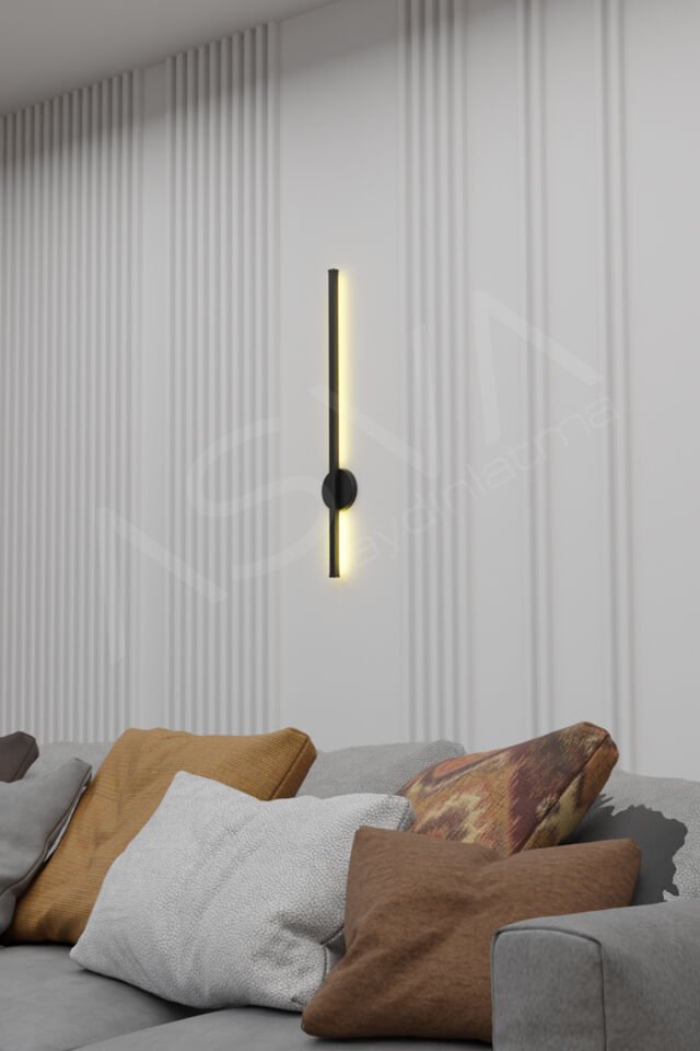 Modern Pilli Aplik Tak Çalıştır Kablosuz 70cm Günışığı Ledli Aplik Eskitme Gold Pil Dahildir 70cm Siyah