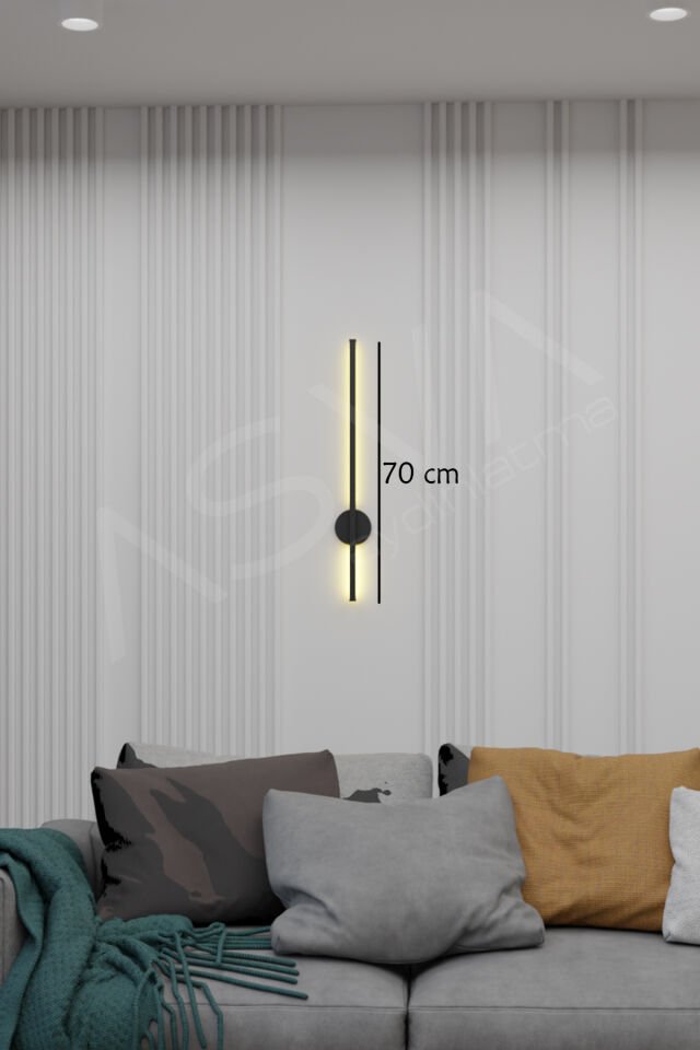 Modern Pilli Aplik Tak Çalıştır Kablosuz 70cm Günışığı Ledli Aplik Eskitme Gold Pil Dahildir 70cm Siyah