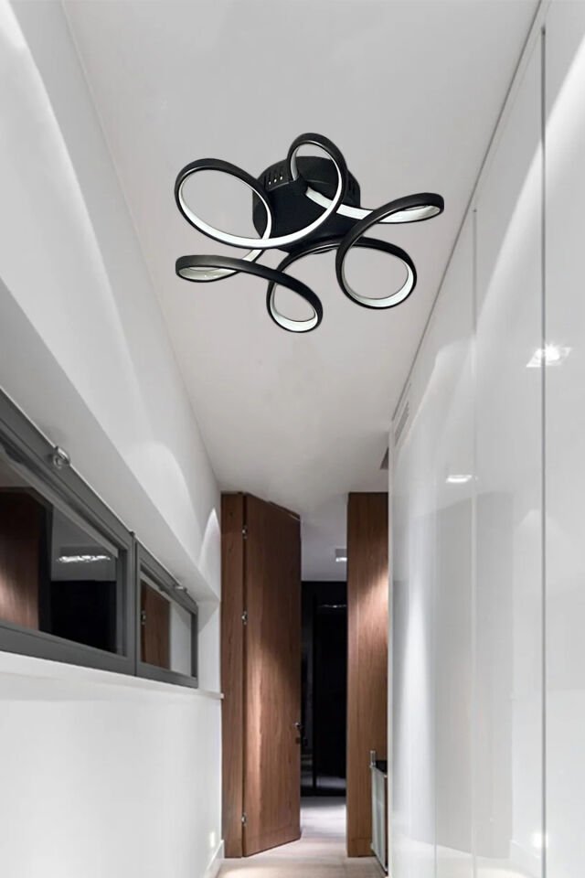 Begonya Siyah Modern Plafonyer Günışığı Ledli Avize Günışığı Led