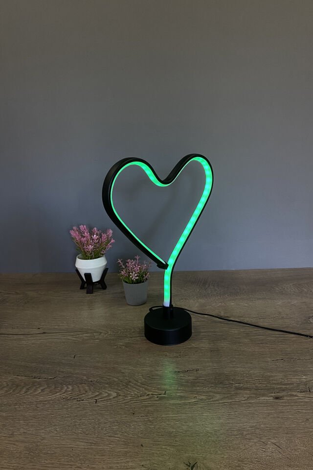 Siyah Kalp Modern Rgb Ledli Masa Lambası Abajur RGB