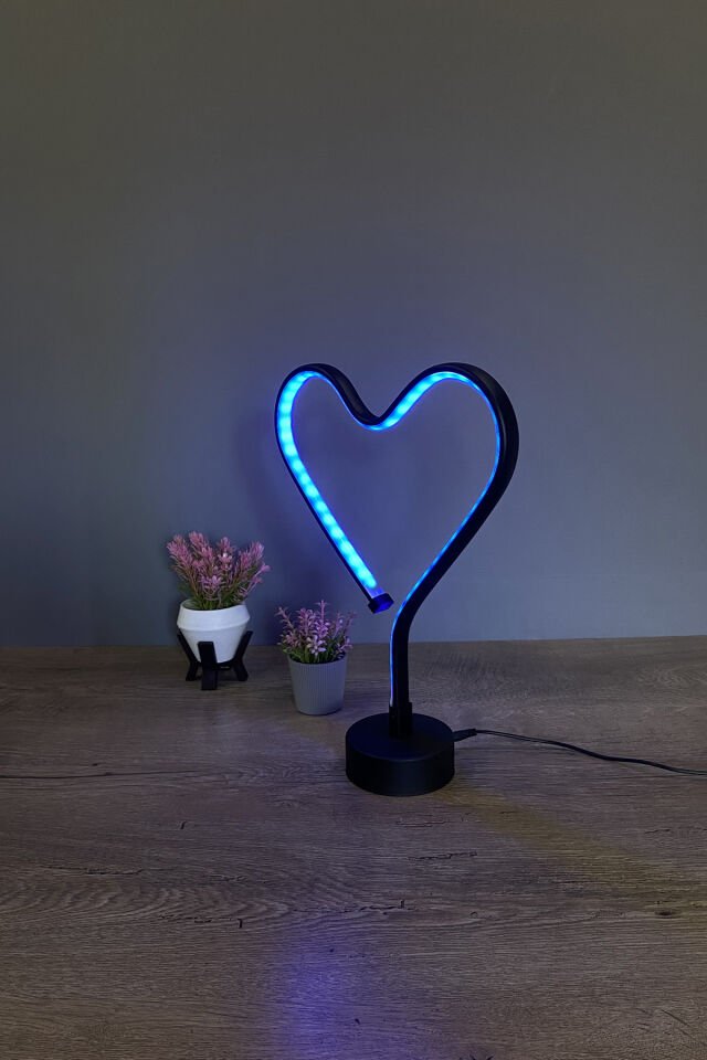 Siyah Kalp Modern Rgb Ledli Masa Lambası Abajur RGB