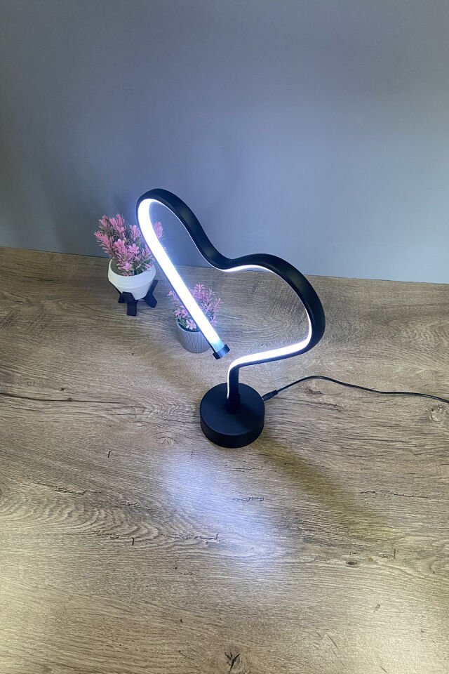 Siyah Kalp Modern Rgb Ledli Masa Lambası Abajur BEYAZ