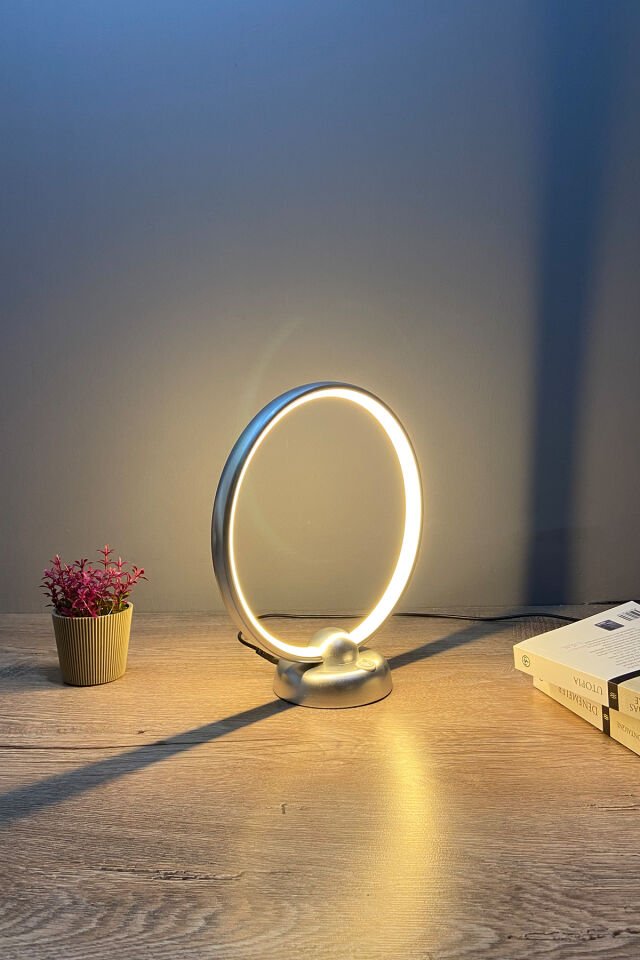 Krom Daire Modern Günışığı Led Masa Lambası Abajur Krom