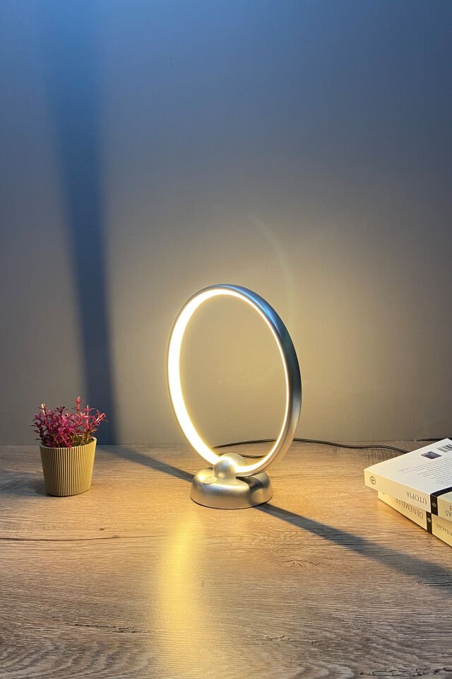 Krom Daire Modern Günışığı Led Masa Lambası Abajur Krom