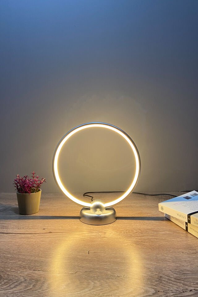 Krom Daire Modern Günışığı Led Masa Lambası Abajur Krom
