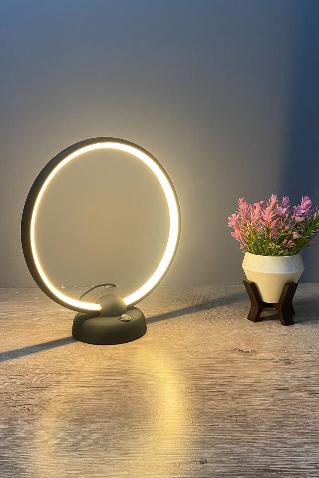 Krom Daire Modern Günışığı Led Masa Lambası Abajur Siyah